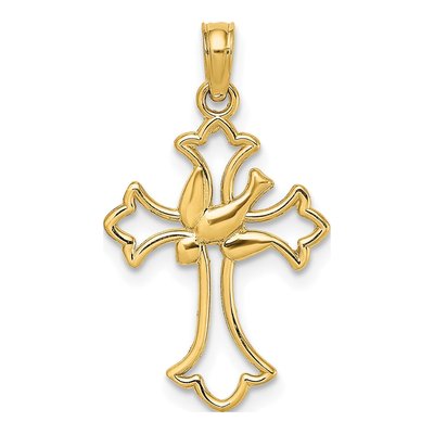 10K Yellow Gold Dove Cross Pendant