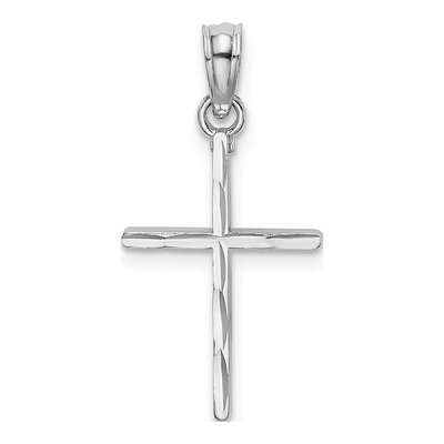 10K White Gold Diamond-Cut Cross Pendant