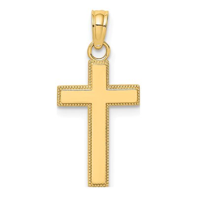 10K Yellow Gold Beaded Edge Cross Pendant