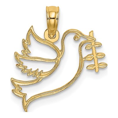 10K Yellow Gold Dove Olive Branch Pendant
