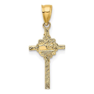 10K Yellow Gold Starburst Crucifix Pendant – view 5