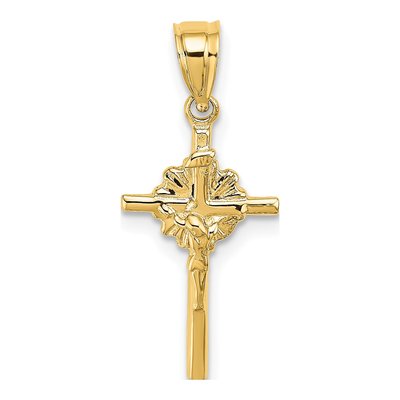 10K Yellow Gold Starburst Crucifix Pendant