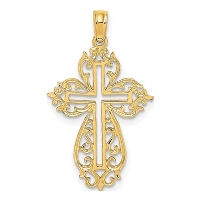 10K Yellow Gold Cut-Out Scroll Cross Charm