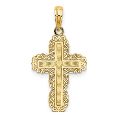 10K Yellow Gold Textured Lace Trim Cross Charm
