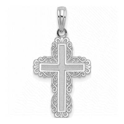 10K White Gold Textured Cross Charm