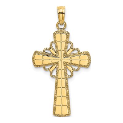 10K Yellow Gold Beaded Edge Cross Charm
