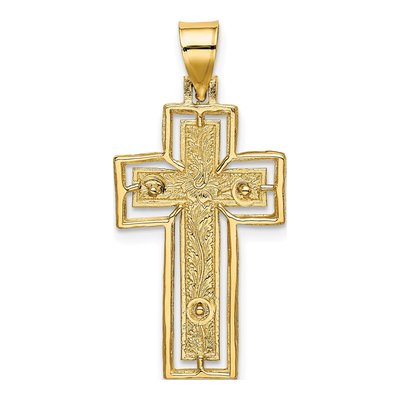 10K Yellow Gold Textured Crucifix Frame Charm – view 5