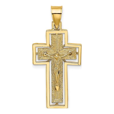10K Yellow Gold Textured Crucifix Frame Charm