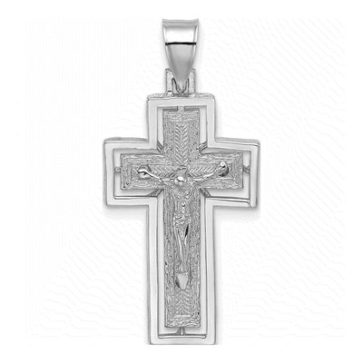 10K White Gold Textured Crucifix Pendant