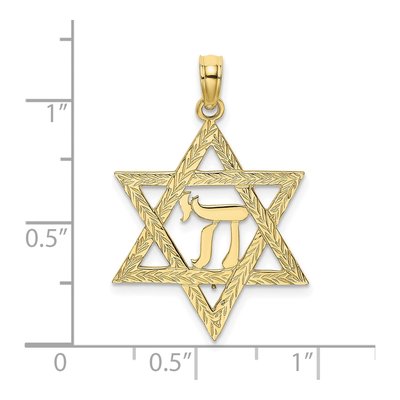 10K Yellow Gold Star of David Chai Pendant – view 3