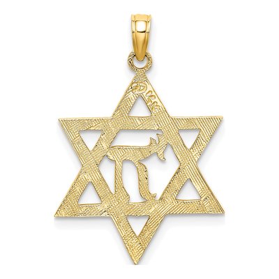 10K Yellow Gold Star of David Chai Pendant – view 4