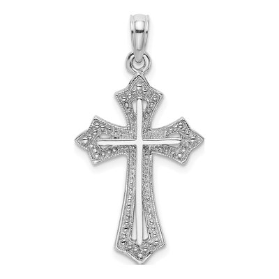 10K White Gold Beaded Cross Pendant