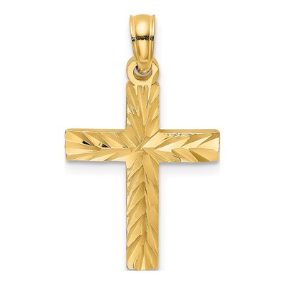 10K Yellow Gold Diamond-Cut Block Cross Charm