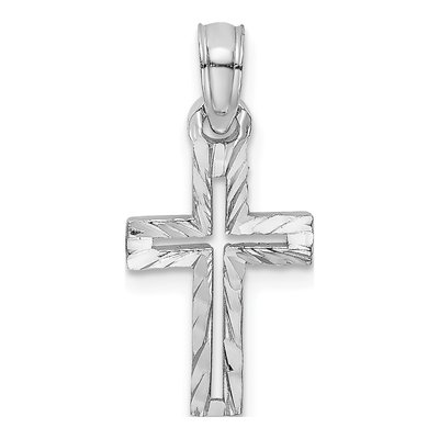10K White Gold Diamond-Cut Cross Pendant