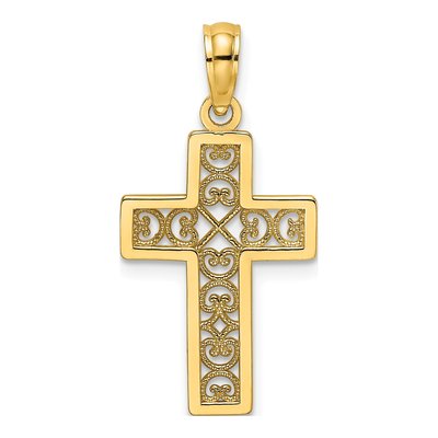 10K Yellow Gold Filigree Cross Pendant