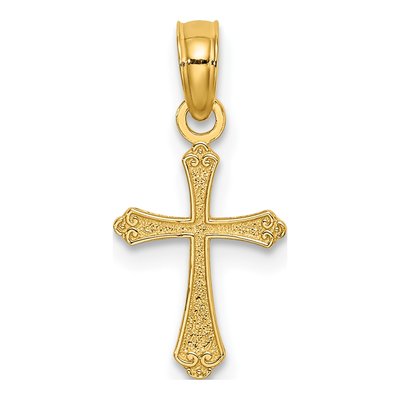 10K Yellow Gold Mini Textured Cross Charm