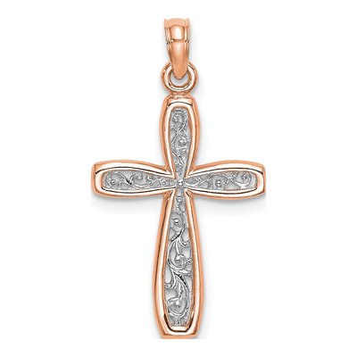 10K Rose Gold Filigree Cross Pendant