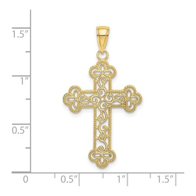 10K Yellow Gold Textured Beaded Cross Charm – view 4
