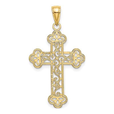 10K Yellow Gold Textured Beaded Cross Charm – view 5