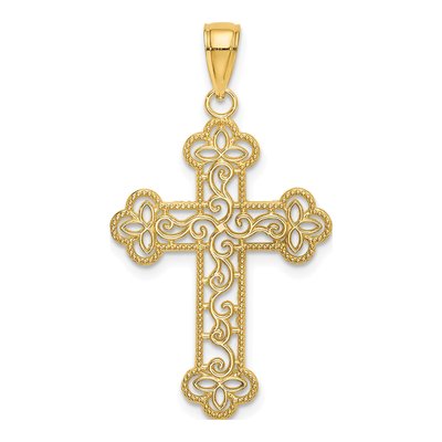 10K Yellow Gold Textured Beaded Cross Charm