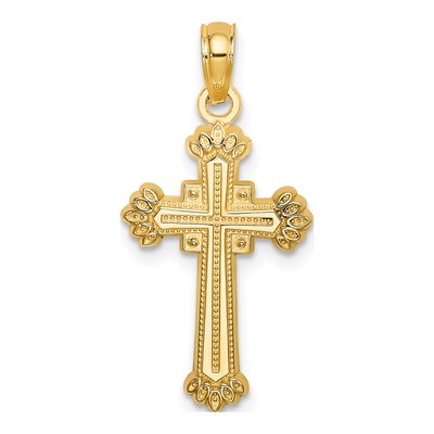 10K Yellow Gold Textured Leaf Cross Charm
