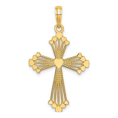 10K Yellow Gold Cut-Out Cross Heart Charm