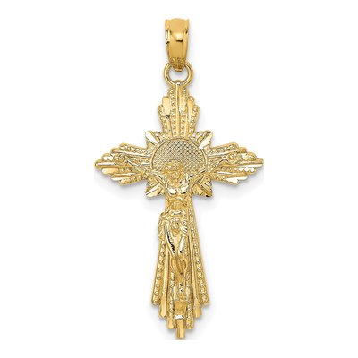 10K Yellow Gold Diamond-Cut Crucifix Charm