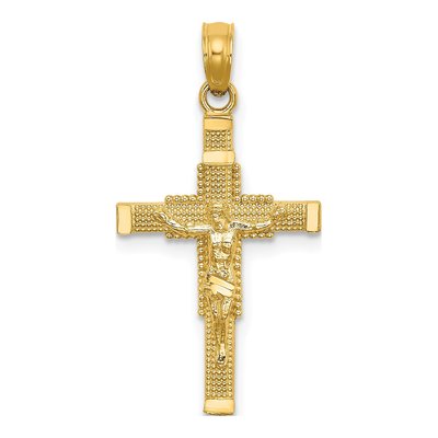 10K Yellow Gold Beaded Crucifix Pendant