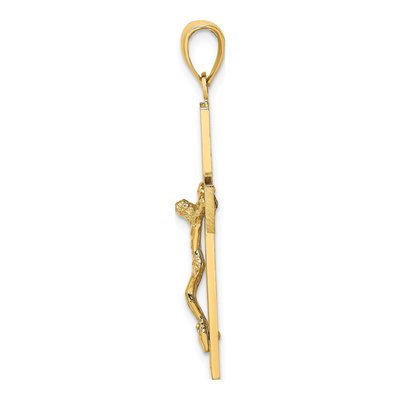 10K Yellow Gold Textured Swirl Crucifix Charm – view 3