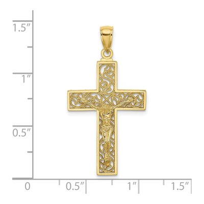 10K Yellow Gold Textured Swirl Crucifix Charm – view 4