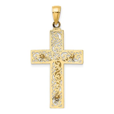 10K Yellow Gold Textured Swirl Crucifix Charm – view 5