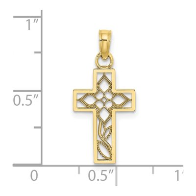 10K Yellow Gold Flower Cross Pendant – view 4