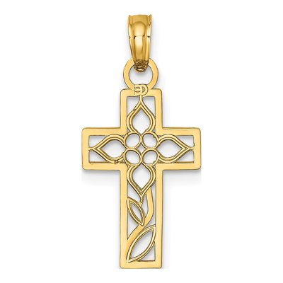 10K Yellow Gold Flower Cross Pendant – view 5