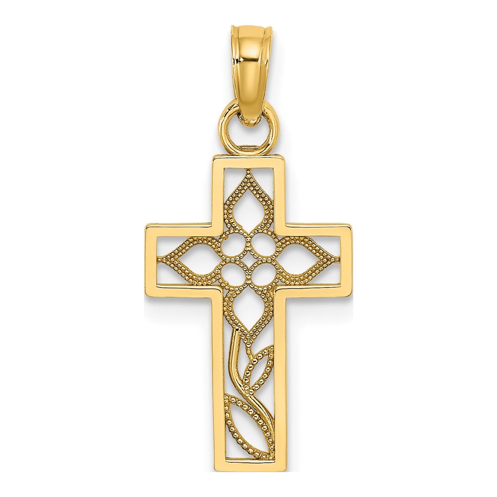 10K Yellow Gold Flower in Cross Charm Pendant
