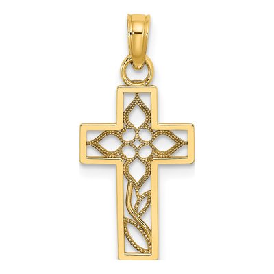10K Yellow Gold Flower Cross Pendant
