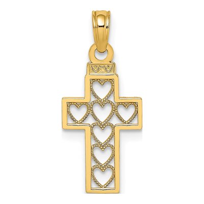10K Yellow Gold Cut-Out Heart Cross Charm