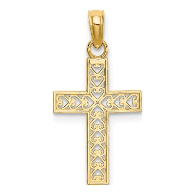 10K Yellow Gold Diamond-Cut Filigree Cross Pendant – view 5