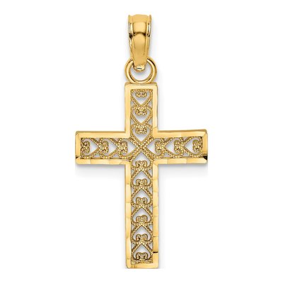 10K Yellow Gold Diamond-Cut Filigree Cross Pendant