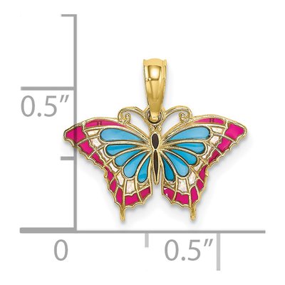 10K Yellow Gold Blue & Red Enamel Butterfly Charm – view 3