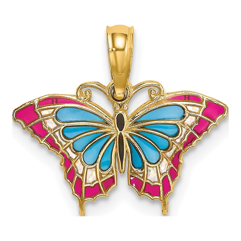 10K Yellow Gold Blue & Red Enamel Butterfly Charm
