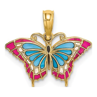 10K Yellow Gold Blue Red Enamel Butterfly Charm