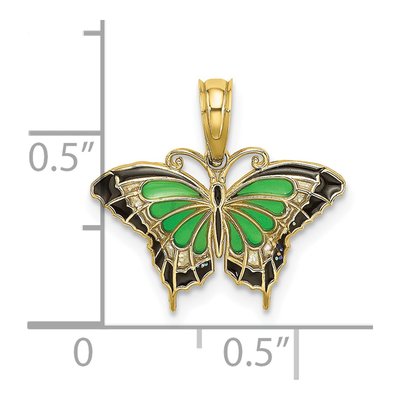 10K Yellow Gold Green Black Enamel Butterfly Charm – view 3
