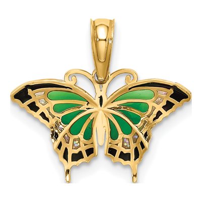 10K Yellow Gold Green Black Enamel Butterfly Charm – view 4
