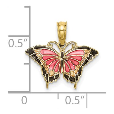 10K Yellow Gold Pink Black Enamel Butterfly Charm – view 3