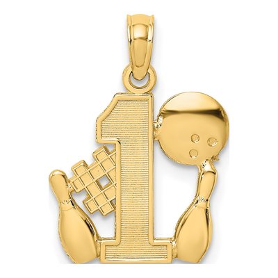 10K Yellow Gold Bowling Ball Pins Number 1 Charm