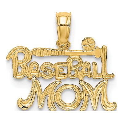 10K Yellow Gold Baseball Mom Pendant