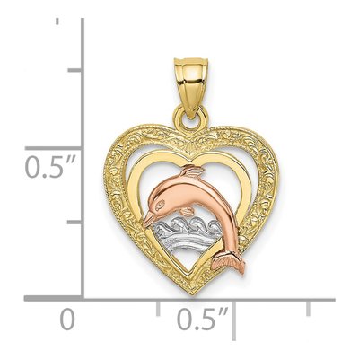 10K Two-Tone Gold Dolphin Heart Charm – view 4