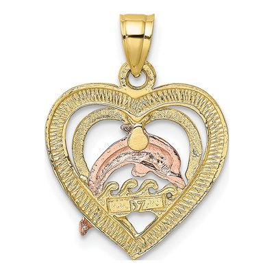10K Two-Tone Gold Dolphin Heart Charm – view 5
