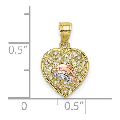 10K Two-Tone Gold Dolphins Woven Heart Charm – view 4