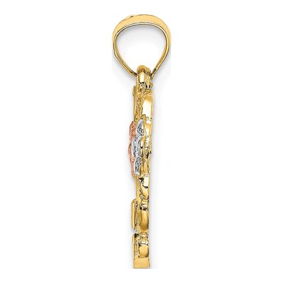 10K Two-Tone Gold Flower Heart Pendant – view 3